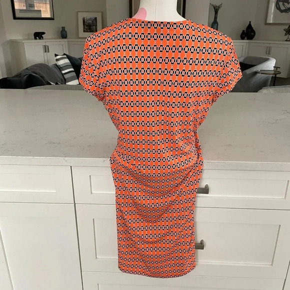 Jones New York Signature Petite Cap Sleeve Print Faux Wrap Dress Orange Sz MP - Picture 5 of 10
